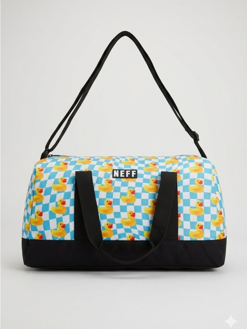 New Neff structure checkered duffel bag with rubber duck print